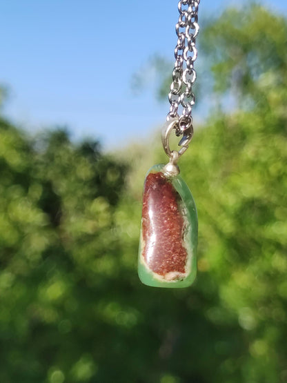 Collier en argent 925 avec œillet en chrysoprase, pendentif vert transparent, pierre de guérison naturelle, cristal, cadeau pour homme, femme, mère, père, il, elle, petite amie