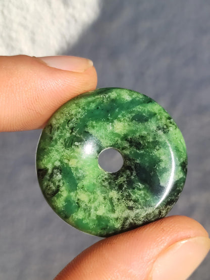 Variscit 30mm Edelstein Kette Donut Pi Scheibe rund Heilstein grün Natur Rarität Geschenk Mann Frau Er Sie Freund Bruder Glück Anhänger