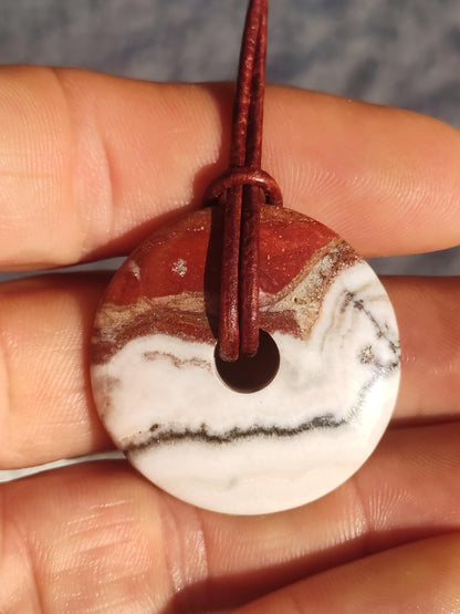 Red River Sunset Calcite ~ Donut Gemstone Collier Rond Cercle HIPPIE GOA Boho Ethno Nature Healing Stone Galaxy Universe Mica Power Stone River