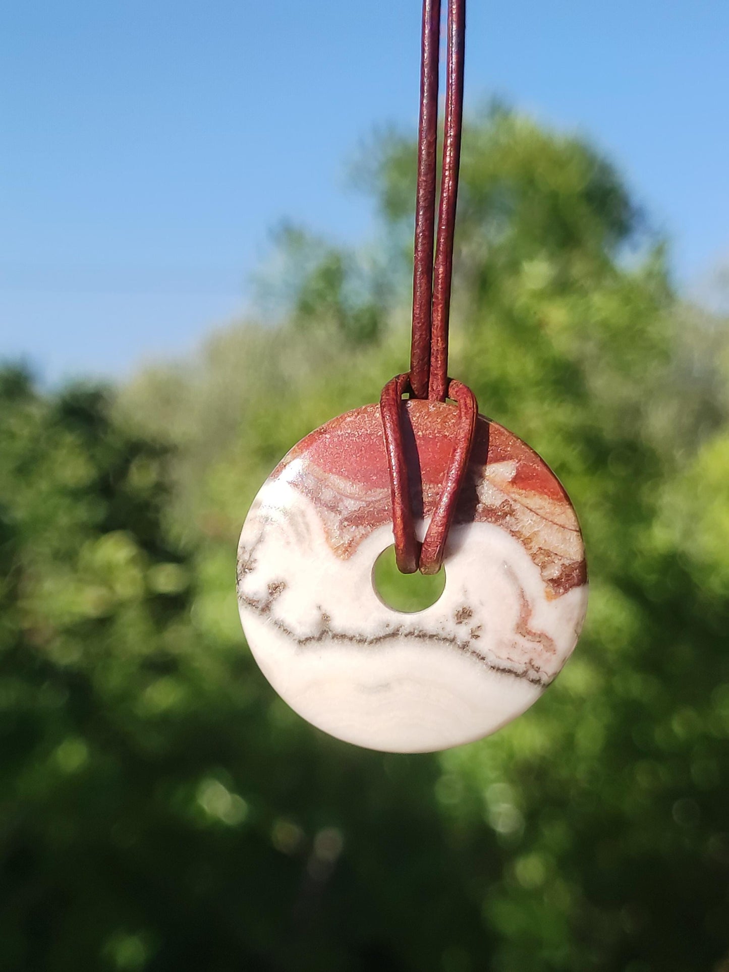 Red River Sunset Calcite ~ Donut Gemstone Collier Rond Cercle HIPPIE GOA Boho Ethno Nature Healing Stone Galaxy Universe Mica Power Stone River