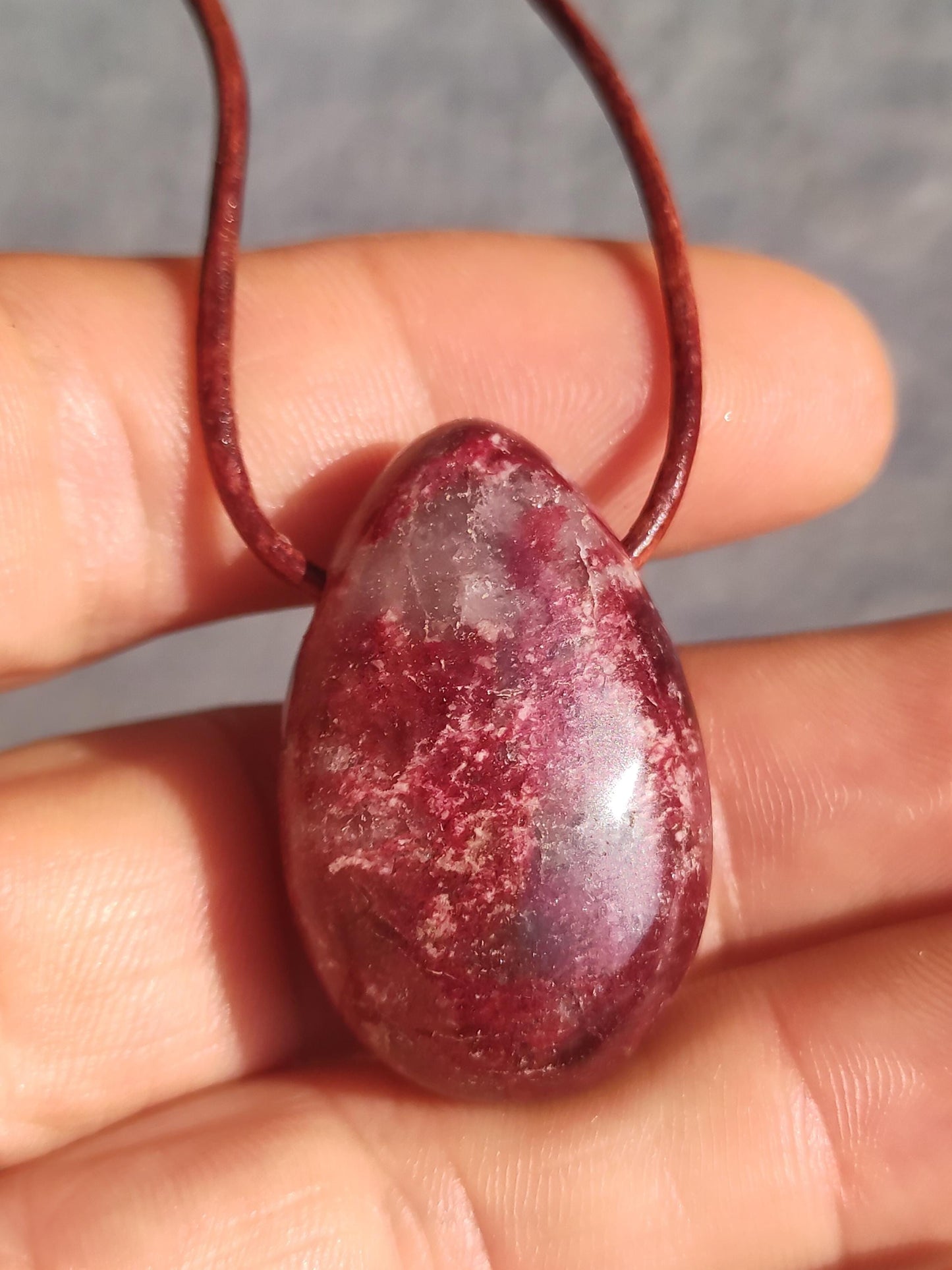 Thulite Gemstone Necklace Pink Red Natural HIPPIE GOA Boho Healing Stone Crystals Jewelry Pendant Man Woman Child Gift He Her Brother Sister