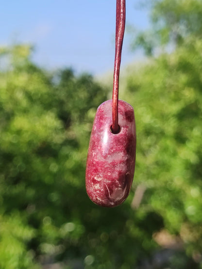 Thulite Gemstone Necklace Pink Red Natural HIPPIE GOA Boho Healing Stone Crystals Jewelry Pendant Man Woman Child Gift He Her Brother Sister
