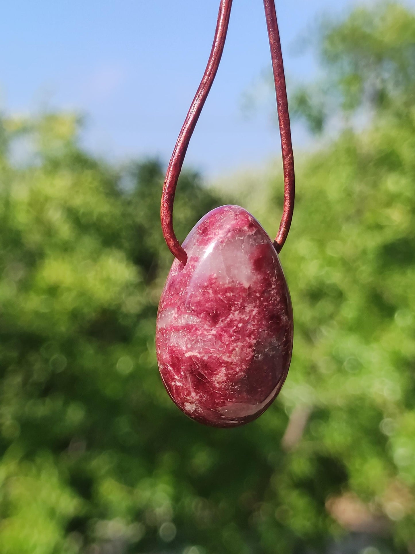 Thulite Gemstone Necklace Pink Red Natural HIPPIE GOA Boho Healing Stone Crystals Jewelry Pendant Man Woman Child Gift He Her Brother Sister
