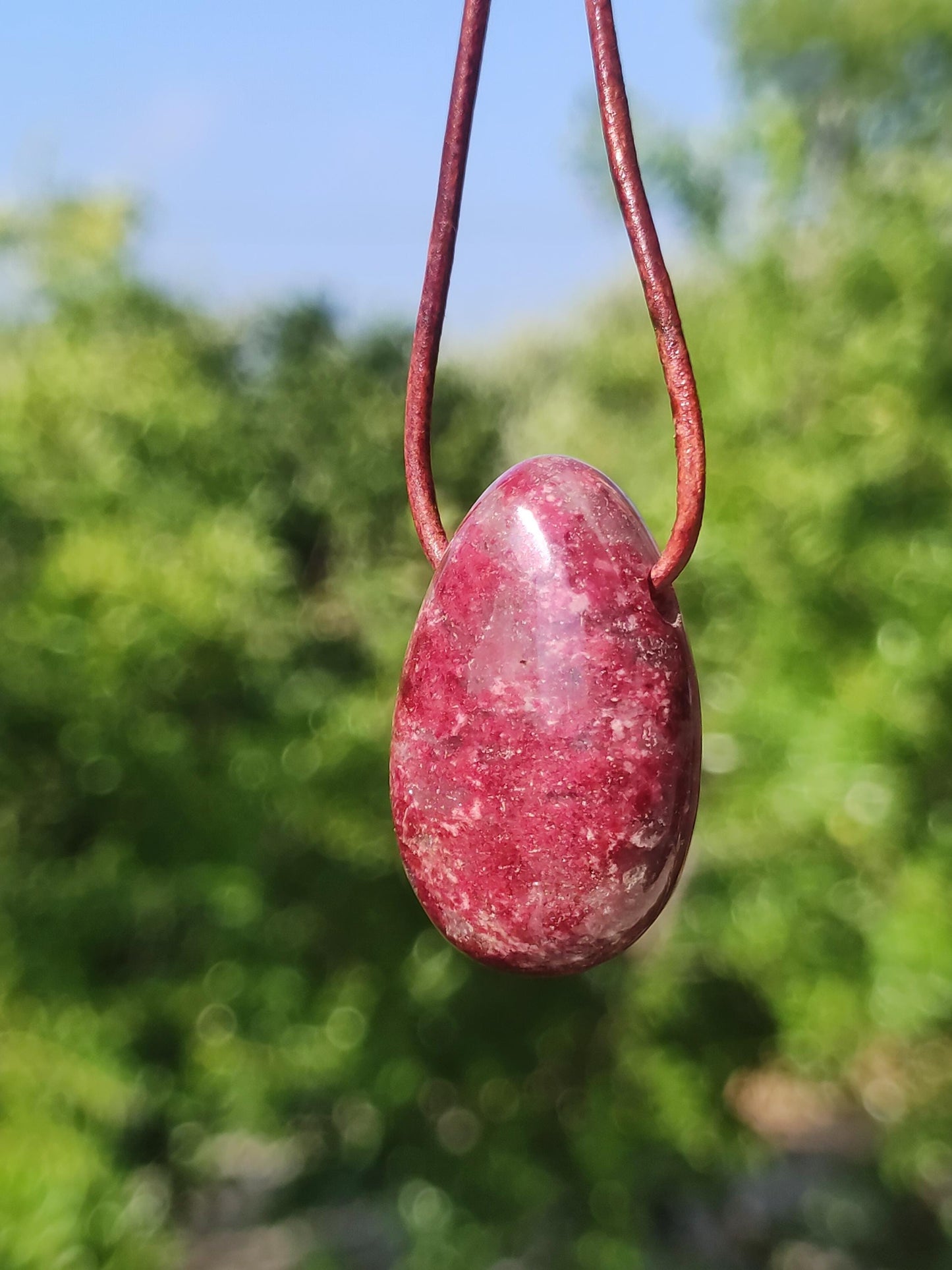 Thulite Gemstone Necklace Pink Red Natural HIPPIE GOA Boho Healing Stone Crystals Jewelry Pendant Man Woman Child Gift He Her Brother Sister