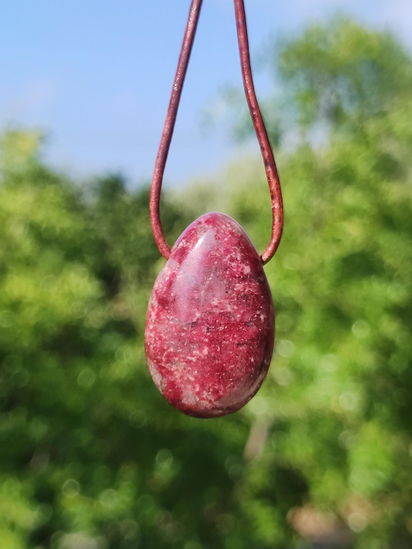 Thulite Gemstone Necklace Pink Red Natural HIPPIE GOA Boho Healing Stone Crystals Jewelry Pendant Man Woman Child Gift He Her Brother Sister
