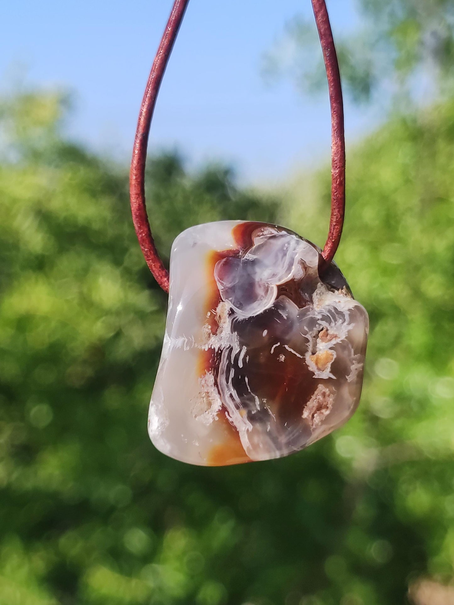 Agate de Feu *Mexique* - Collier de Pierres Précieuses Pierre de Guérison Symbole de Protection Homme Femme Chance HIPPIE GOA Boho Tibet Ethno Nature Rareté Cadeau