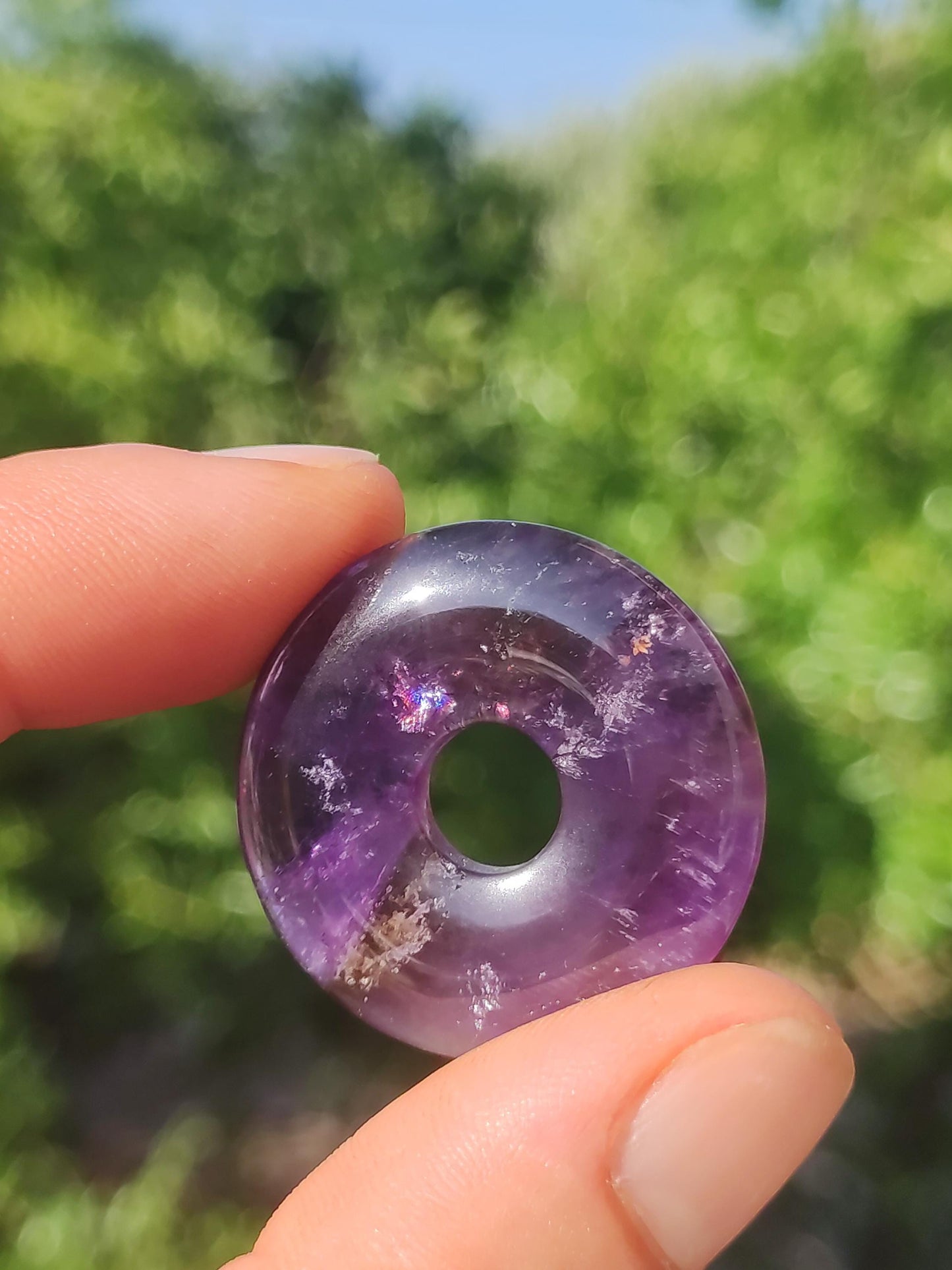 Ametrine (Amethyst &amp; Citrine) ~ Gemstone Donut Necklace Purple Healing Stone Protection Symbol Man Woman Happiness HIPPIE GOA Boho Ethnic Natural Rarity Gift