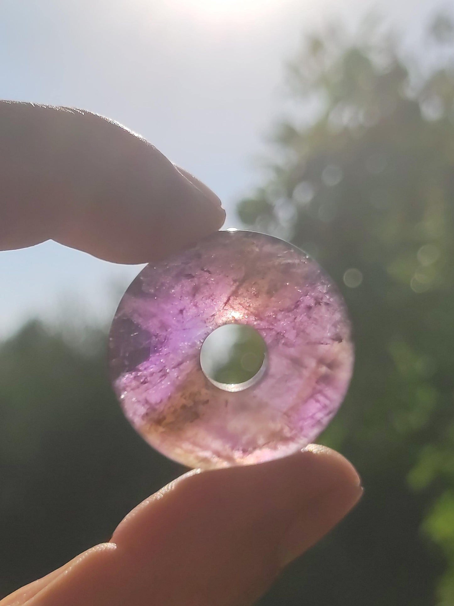 Ametrine (Amethyst &amp; Citrine) ~ Gemstone Donut Necklace Purple Healing Stone Protection Symbol Man Woman Happiness HIPPIE GOA Boho Ethnic Natural Rarity Gift