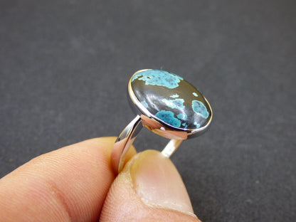 Turquoise Ring - 100% natural 925 Sterling Silver adjustable gemstone healing stone energy power women ring jewelry noble green blue rarity