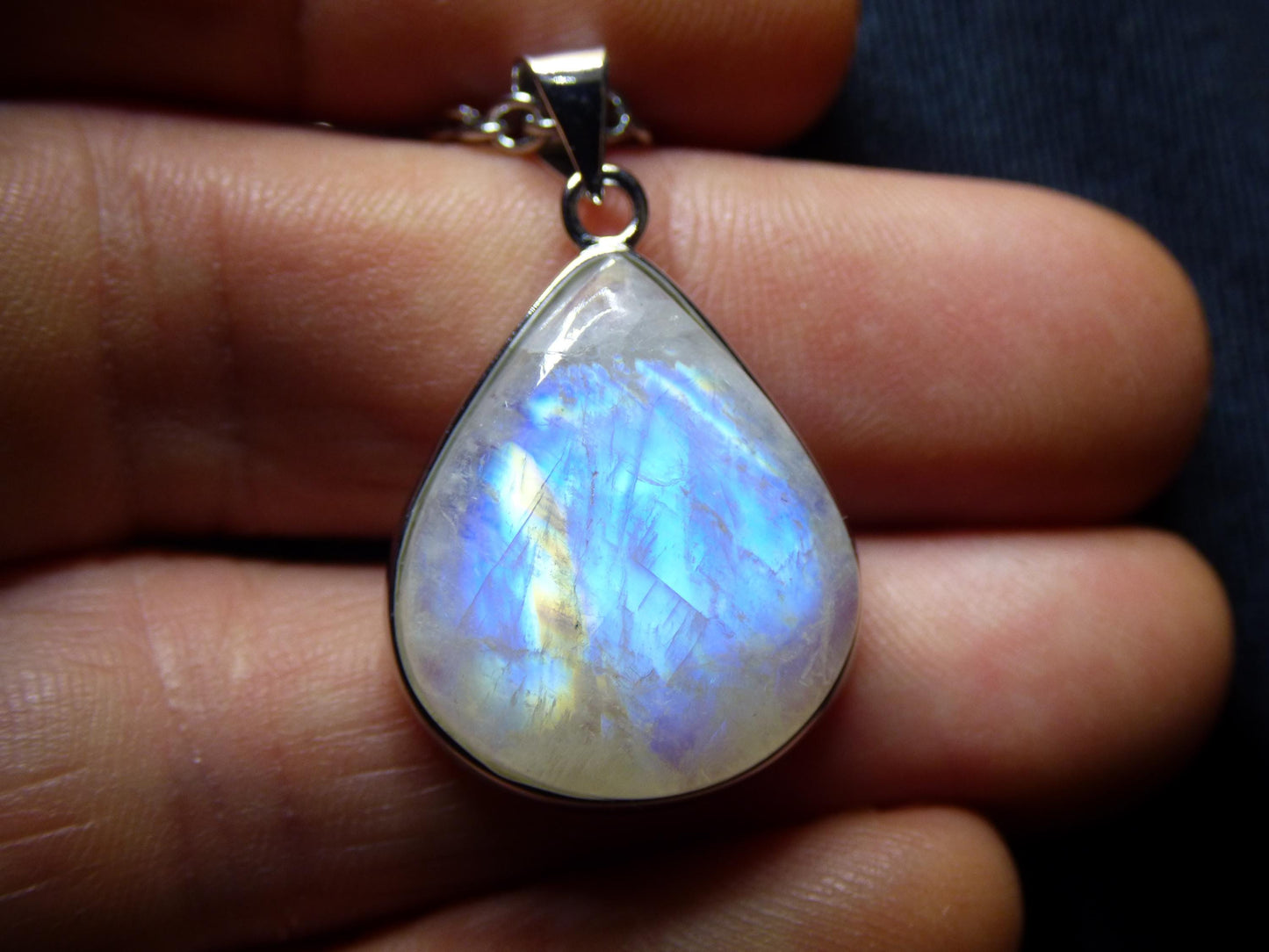 Moonstone - 925 Sterling Silver Gemstone Necklace Blue Shimmer Unique Rare Healing Stone Natural Precious Dream Man Woman He She Gift Friend