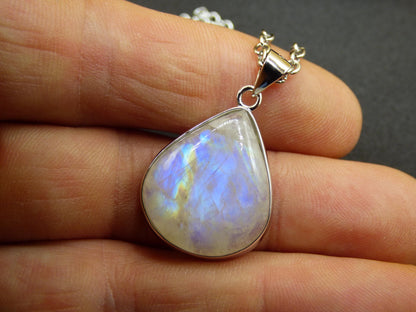 Moonstone - 925 Sterling Silver Gemstone Necklace Blue Shimmer Unique Rare Healing Stone Natural Precious Dream Man Woman He She Gift Friend