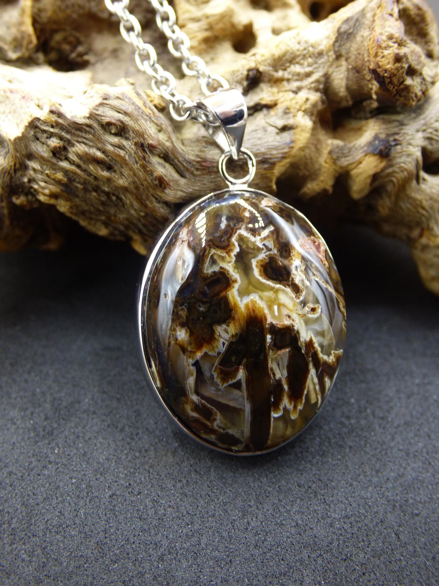 Stick Agate - 925 Sterling Silver Gemstone Necklace Brown Unique Rare Healing Stone Natural Rare Noble Dream Man Woman He She Gift Friend