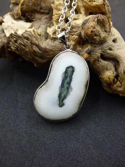 Collier en argent sterling 925 avec quartz mousse solaire, pierre précieuse naturelle blanche, protection, rareté, guérison, cristal, homme, femme, lui, elle, cadeau, ami, frère