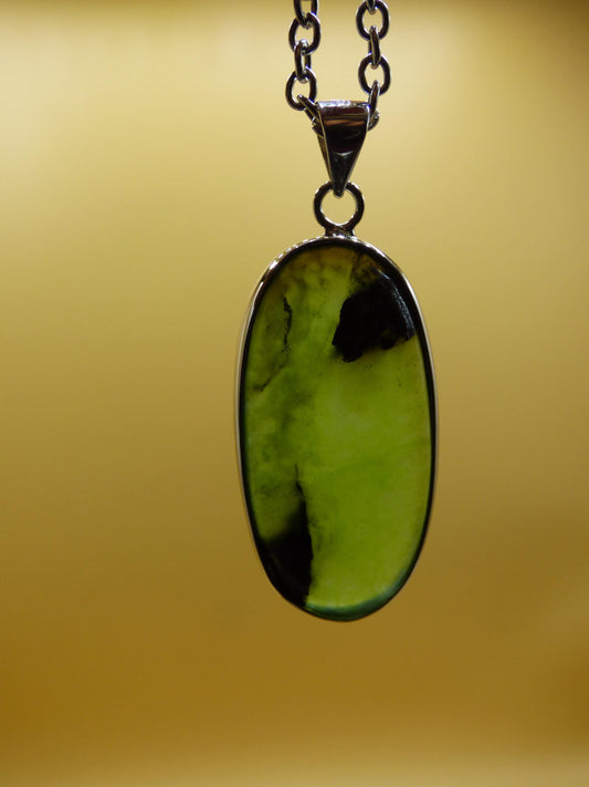 Serpentine A - 925 silver gemstone necklace green natural healing stone crystal rarity pendant man woman he she gift rare precious transparent