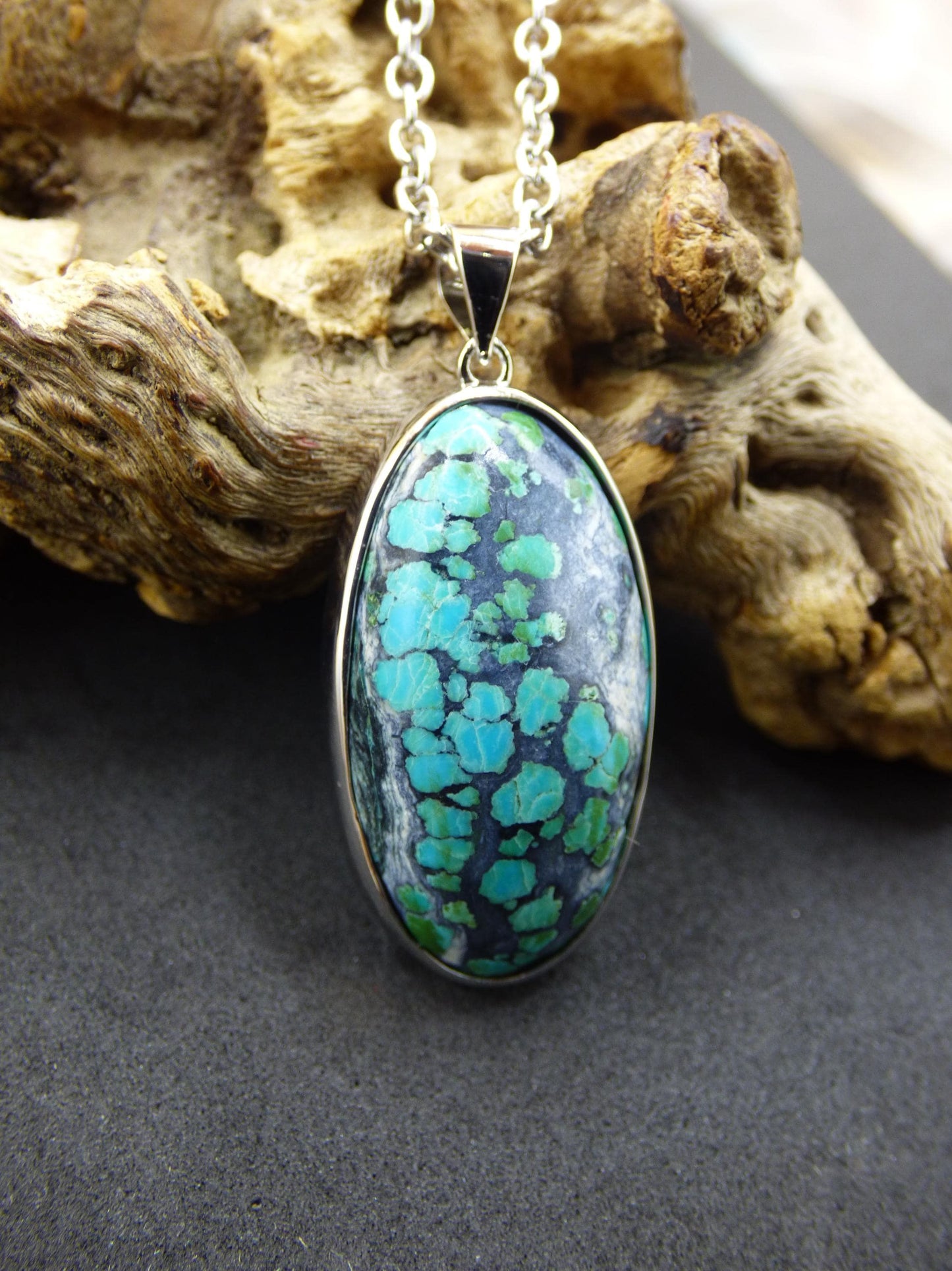 Collier en véritable pierre précieuse turquoise en argent sterling 925 - Bijoux nobles pour femme et homme, filigrane, cadeau d'anniversaire de mariage, pierre de guérison, rareté, nature