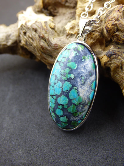 Collier en véritable pierre précieuse turquoise en argent sterling 925 - Bijoux nobles pour femme et homme, filigrane, cadeau d'anniversaire de mariage, pierre de guérison, rareté, nature