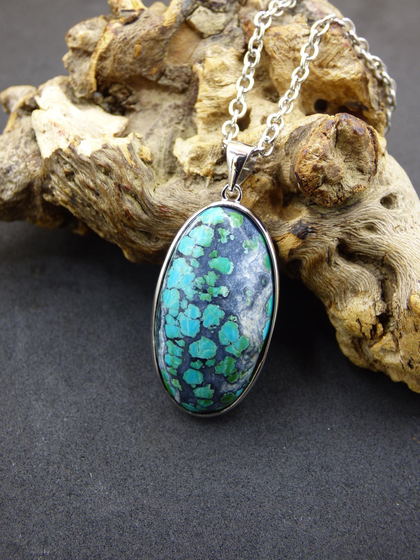 Collier en véritable pierre précieuse turquoise en argent sterling 925 - Bijoux nobles pour femme et homme, filigrane, cadeau d'anniversaire de mariage, pierre de guérison, rareté, nature