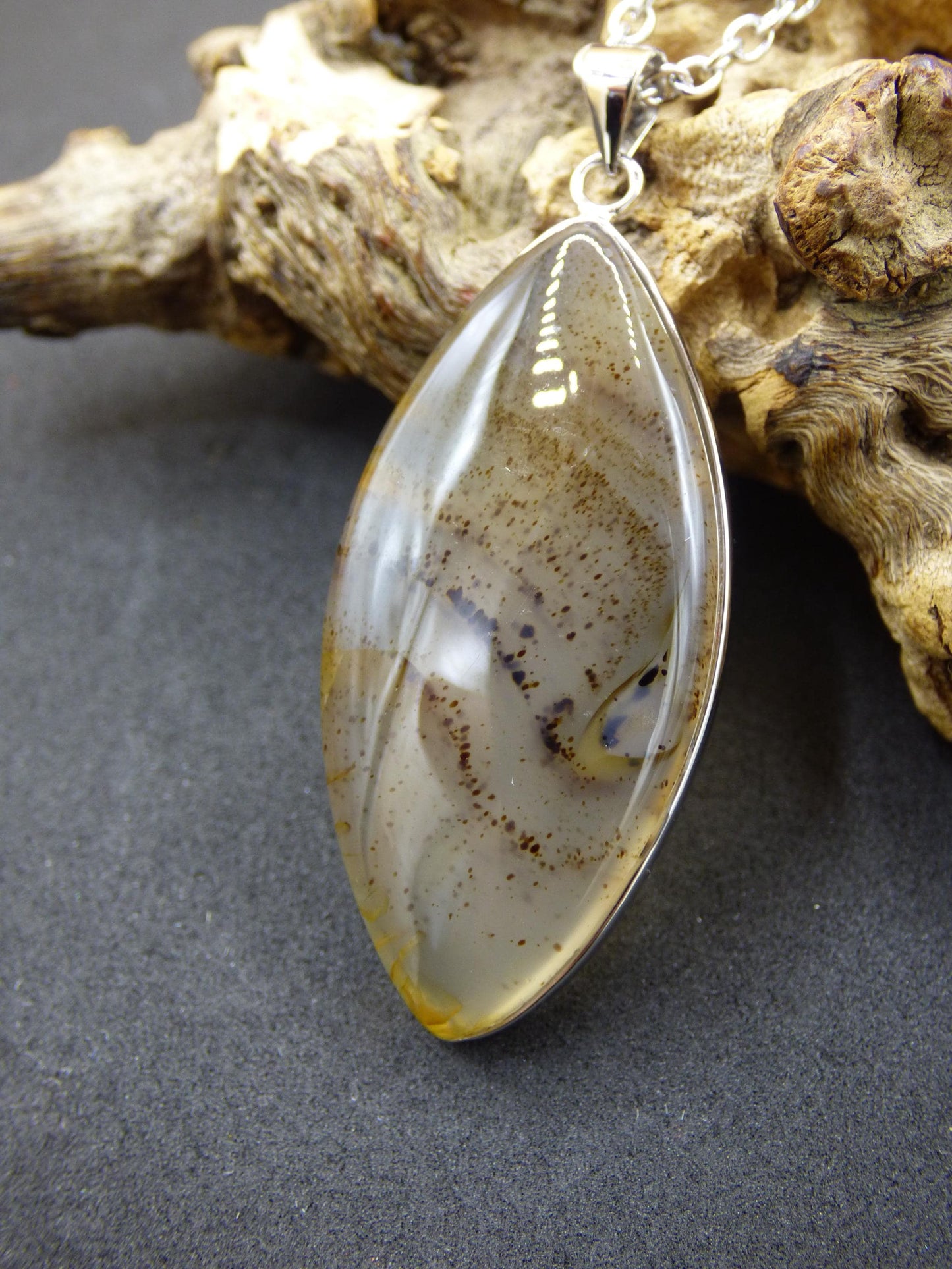 Dendrite Achat - 925 Sterling Silber Edelstein Kette Natur weiß Schutz Rarität Heilstein Kristall Mann Frau Er Sie Geschenk Freund Bruder