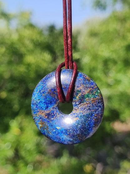 Azurite - malachite - chrysocolle bleu vert ~ collier pierres précieuses HIPPIE GOA Boho Tibet Ethno Nature Donut symbole protecteur pierre de guérison collectionneur homme femme