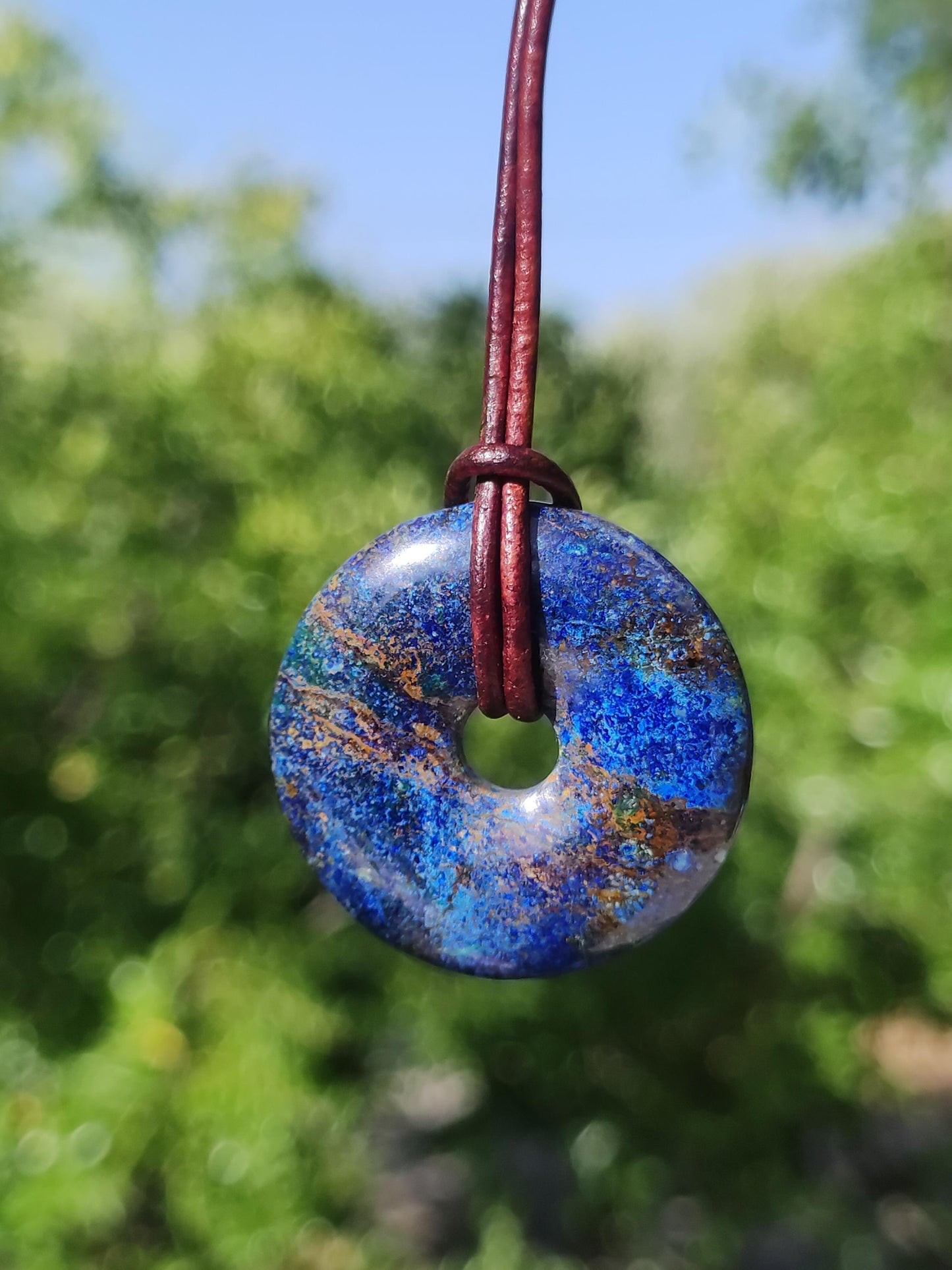 Azurite - malachite - chrysocolle bleu vert ~ collier pierres précieuses HIPPIE GOA Boho Tibet Ethno Nature Donut symbole protecteur pierre de guérison collectionneur homme femme