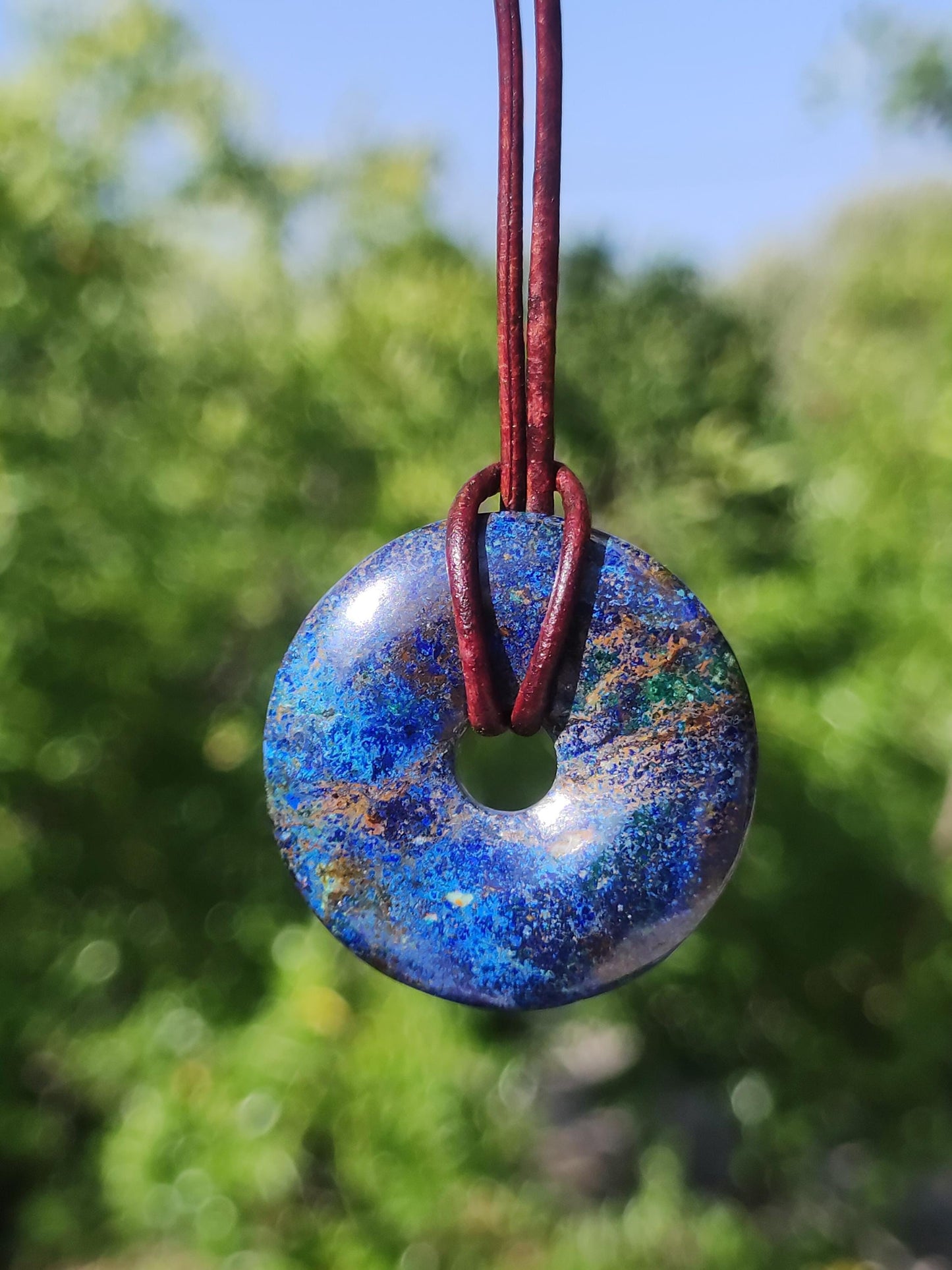 Azurite - malachite - chrysocolle bleu vert ~ collier pierres précieuses HIPPIE GOA Boho Tibet Ethno Nature Donut symbole protecteur pierre de guérison collectionneur homme femme