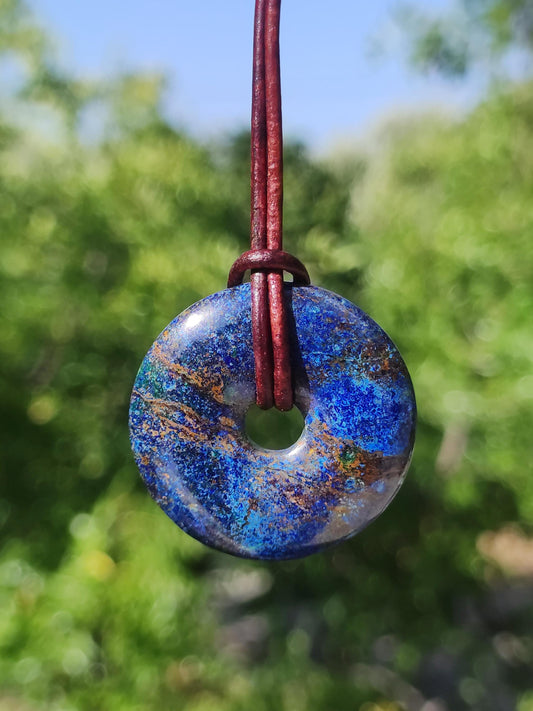 Azurite - malachite - chrysocolle bleu vert ~ collier pierres précieuses HIPPIE GOA Boho Tibet Ethno Nature Donut symbole protecteur pierre de guérison collectionneur homme femme