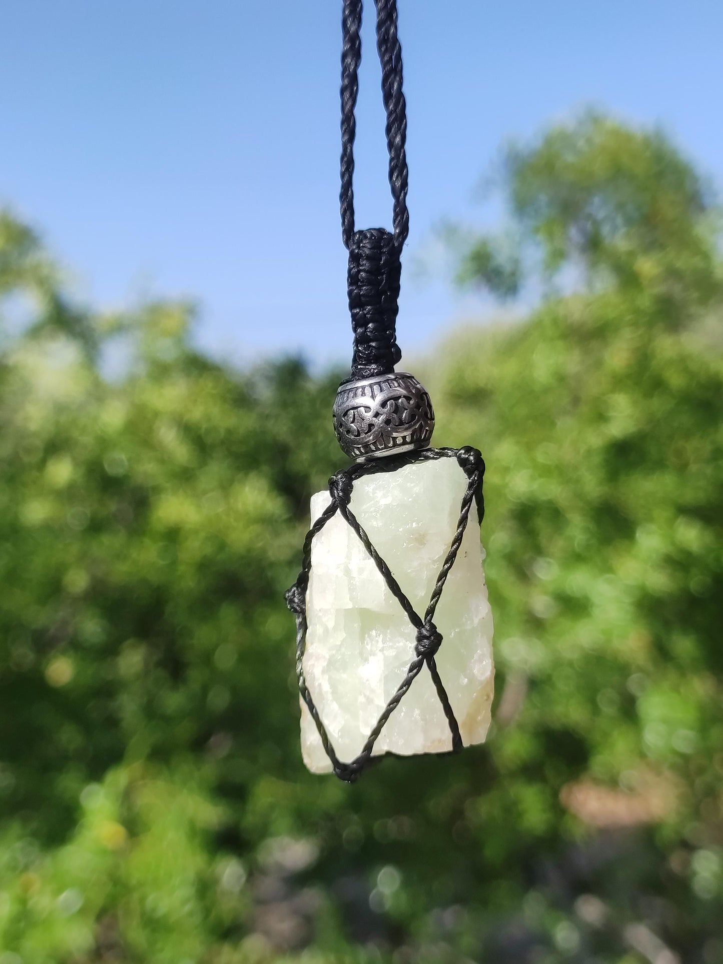 Aquamarine + Muscovite ~ Macrame gemstone necklace blue rarity natural healing stone crystal pendant man woman child he she gift quality