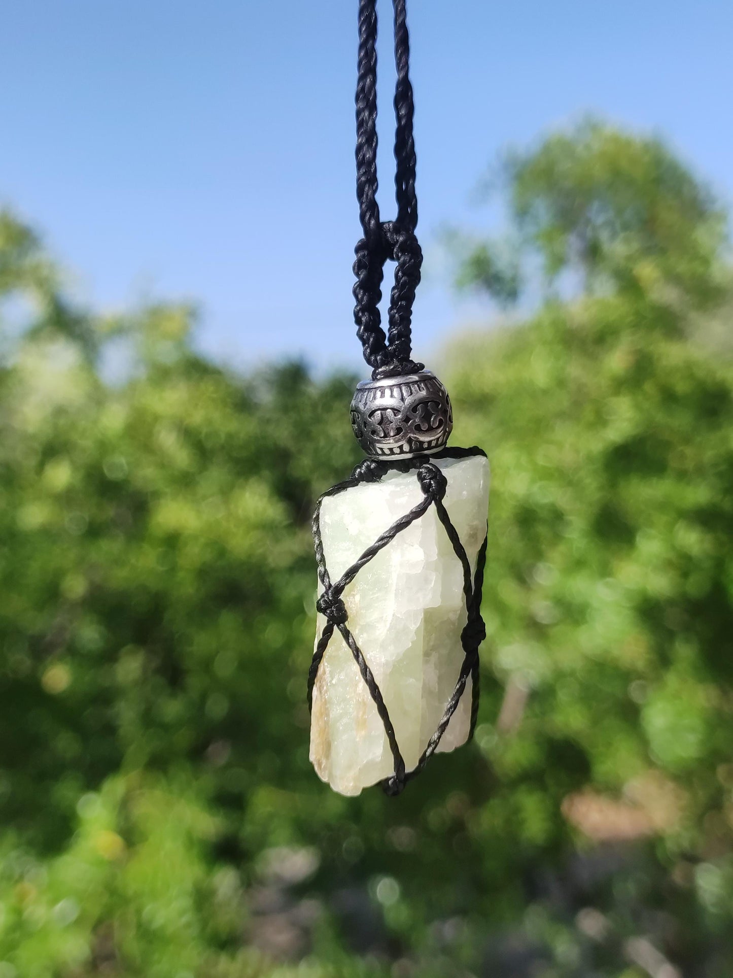 Aquamarine + Muscovite ~ Macrame gemstone necklace blue rarity natural healing stone crystal pendant man woman child he she gift quality