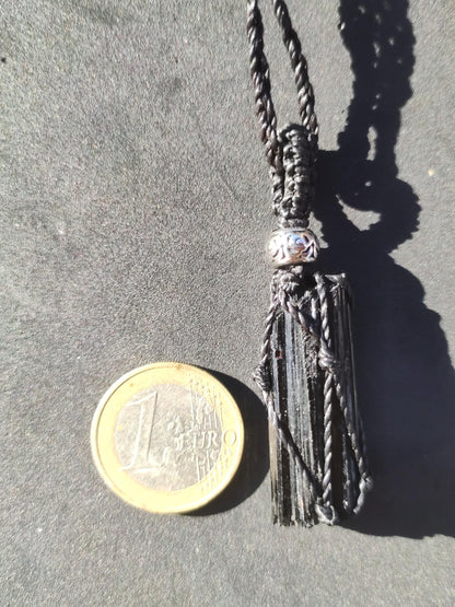 Tourmaline noire (Schörl) ~ Collier de pierres précieuses en macramé ~HIPPIE ~GOA ~Boho ~Ethno ~Nature ~Pierre de guérison ~Flash ~Shimmering ~Grand ~minéral brut