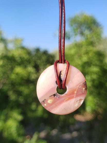 Opale andine rose - Collier de pierres précieuses HIPPIE GOA Boho Tibet Ethno Nature Donut Pierre de guérison Rareté Hommes Femmes Cadeau Pendentif He She Unique