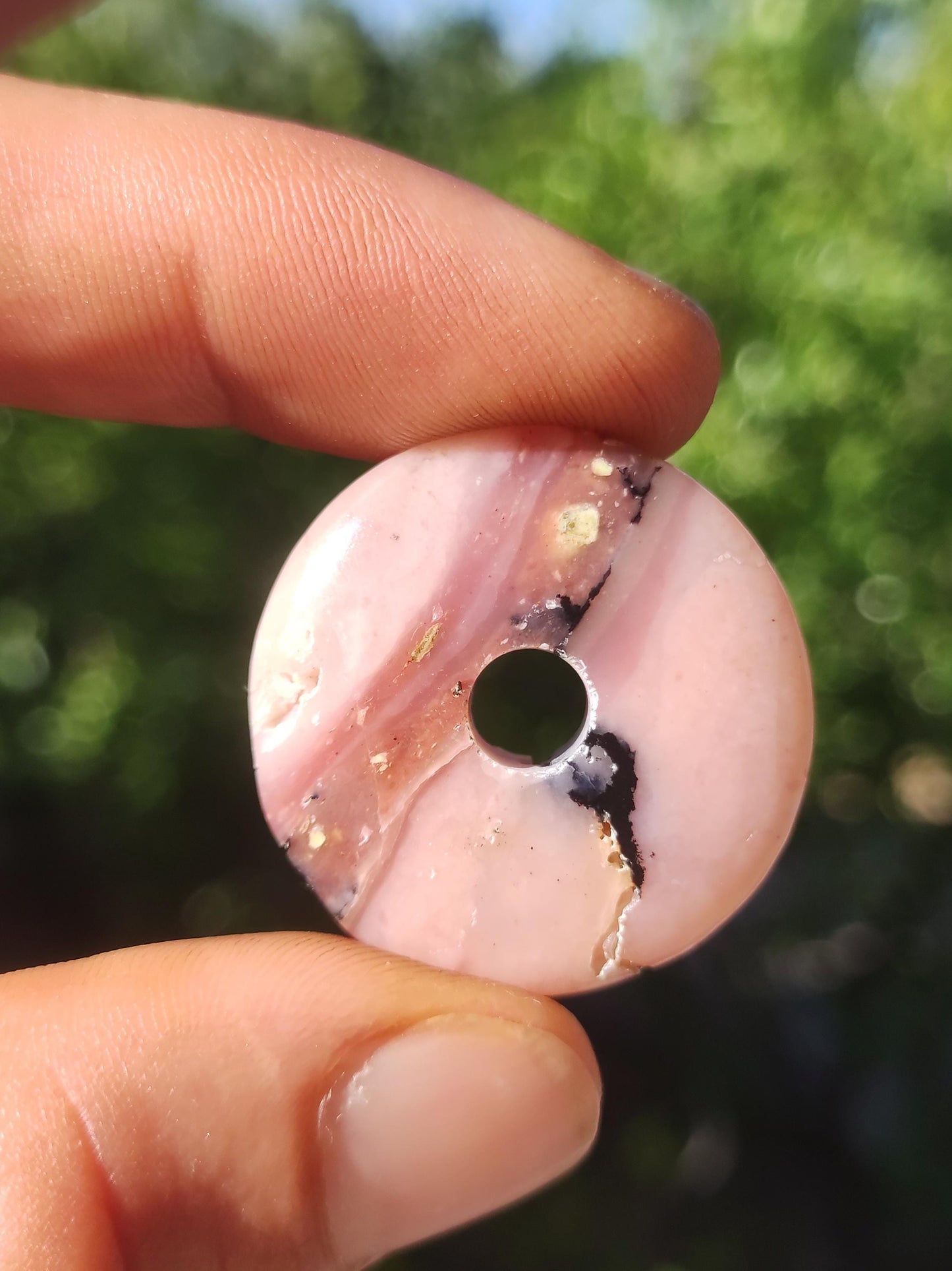 Opale andine rose - Collier de pierres précieuses HIPPIE GOA Boho Tibet Ethno Nature Donut Pierre de guérison Rareté Hommes Femmes Cadeau Pendentif He She Unique