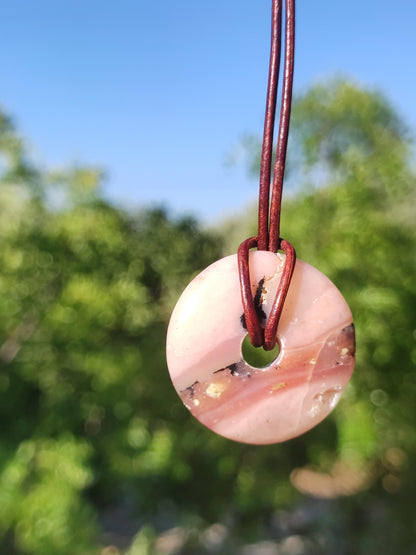 Opale andine rose - Collier de pierres précieuses HIPPIE GOA Boho Tibet Ethno Nature Donut Pierre de guérison Rareté Hommes Femmes Cadeau Pendentif He She Unique