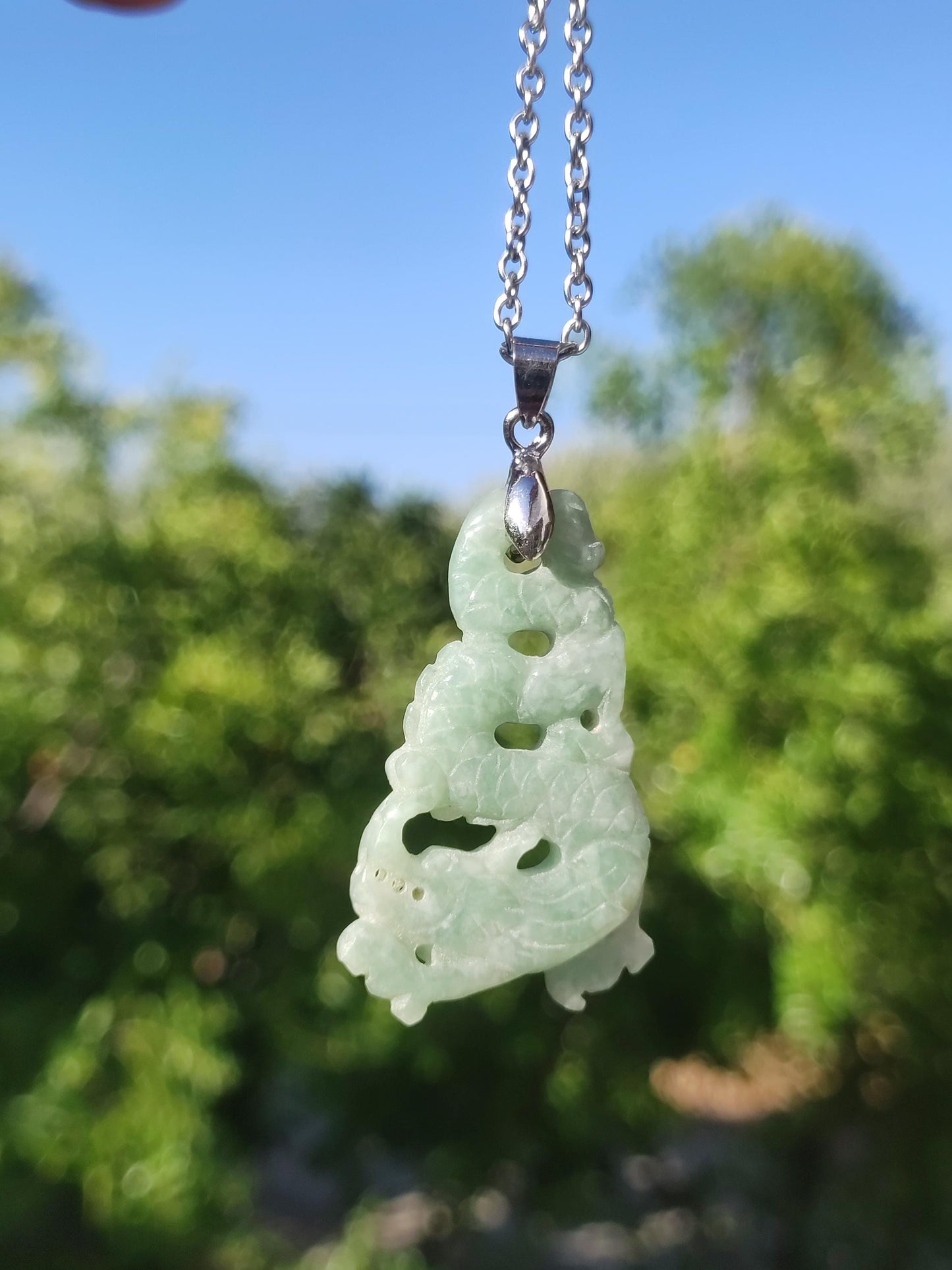 Birmanie Jade Un dragon de qualité *Rarité* Collier de pierres précieuses HIPPIE Boho Ethnique Pierre de guérison naturelle Rareté Bijoux en cristal Pendentif Nature Power Stone