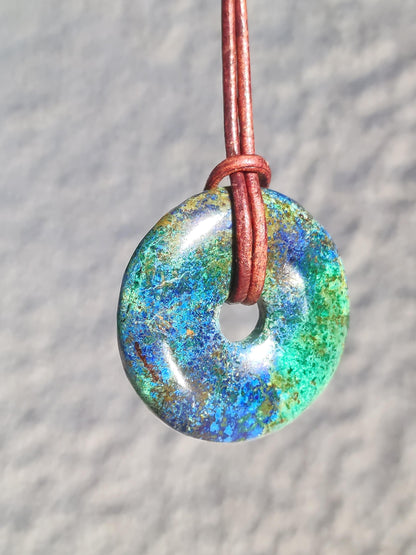 Azurite - malachite - chrysocolle bleu vert ~ collier pierres précieuses HIPPIE GOA Boho Tibet Ethno Nature Donut symbole protecteur pierre de guérison collectionneur homme femme