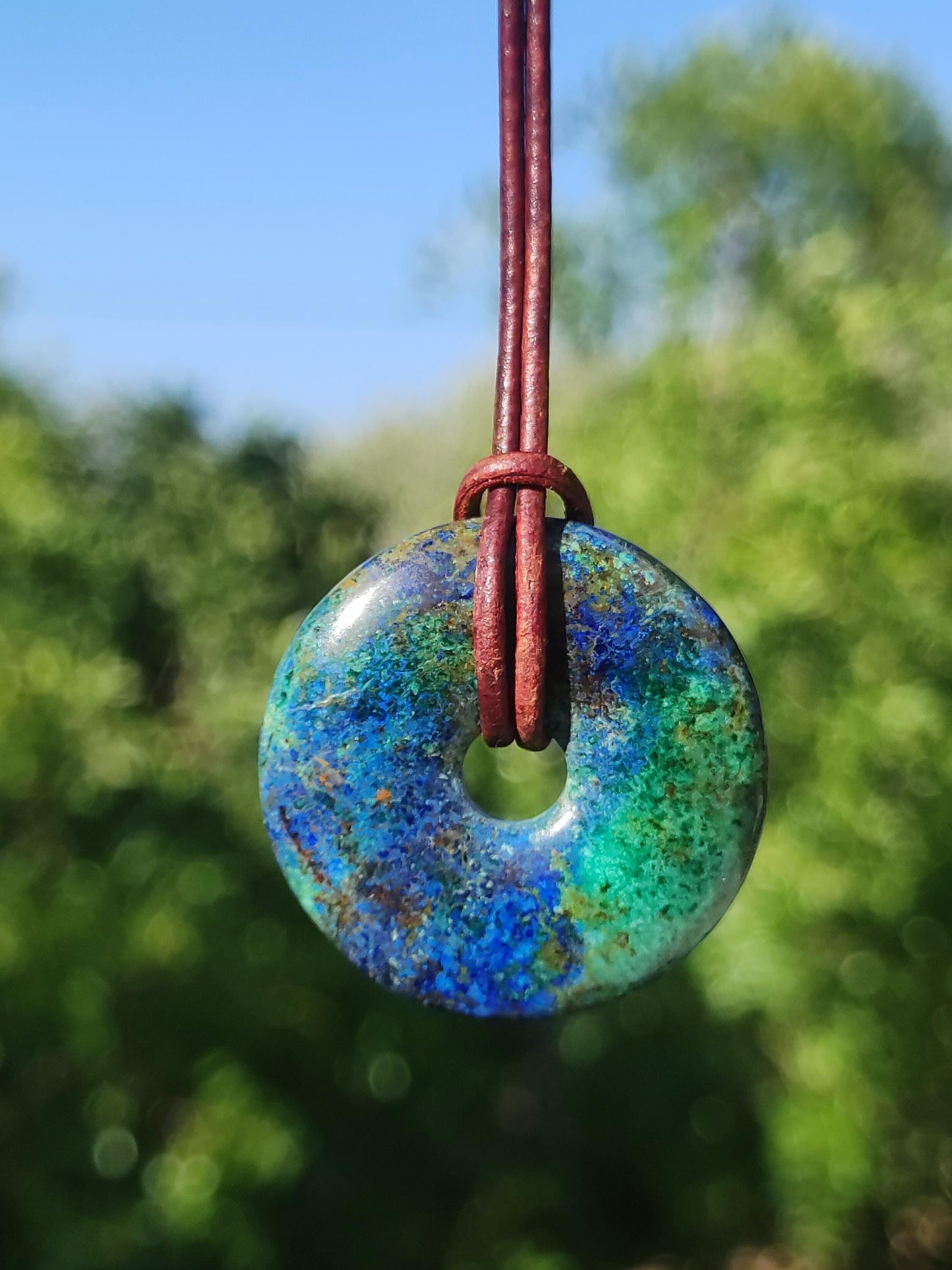 Azurite - malachite - chrysocolle bleu vert ~ collier pierres précieuses HIPPIE GOA Boho Tibet Ethno Nature Donut symbole protecteur pierre de guérison collectionneur homme femme