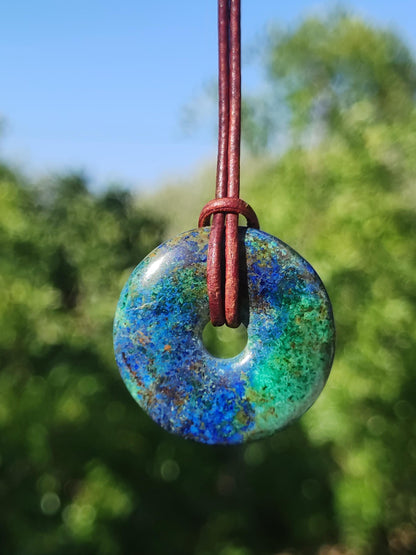 Azurite - malachite - chrysocolle bleu vert ~ collier pierres précieuses HIPPIE GOA Boho Tibet Ethno Nature Donut symbole protecteur pierre de guérison collectionneur homme femme