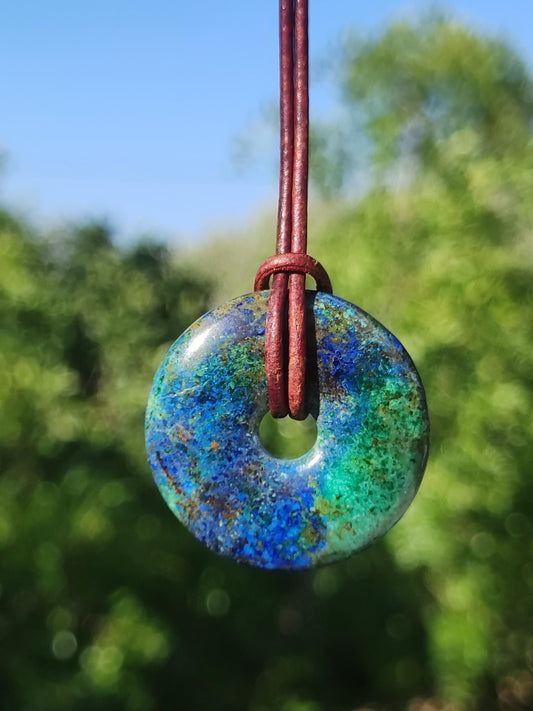 Azurite - malachite - chrysocolle bleu vert ~ collier pierres précieuses HIPPIE GOA Boho Tibet Ethno Nature Donut symbole protecteur pierre de guérison collectionneur homme femme