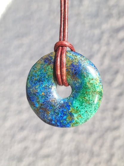 Azurite - malachite - chrysocolle bleu vert ~ collier pierres précieuses HIPPIE GOA Boho Tibet Ethno Nature Donut symbole protecteur pierre de guérison collectionneur homme femme