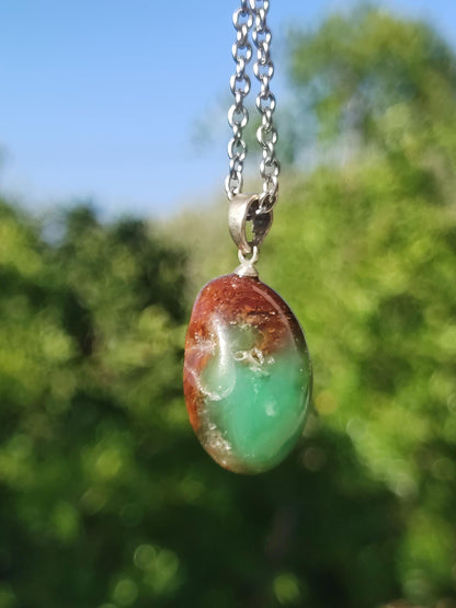 Chrysopras 925 Silberöse Edelstein Kette grün transparent Anhänger Natur Heilstein Kristall Geschenk Mann Frau Mutter Vater Er Sie Freundin