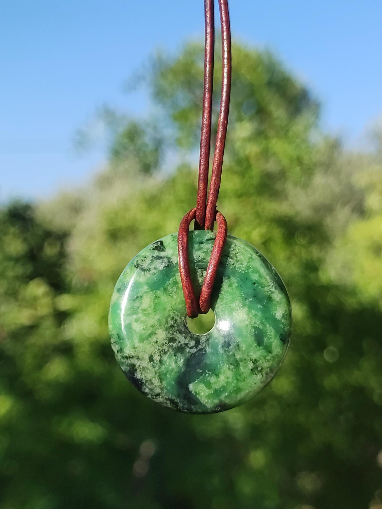 Variscit 30mm Edelstein Kette Donut Pi Scheibe rund Heilstein grün Natur Rarität Geschenk Mann Frau Er Sie Freund Bruder Glück Anhänger