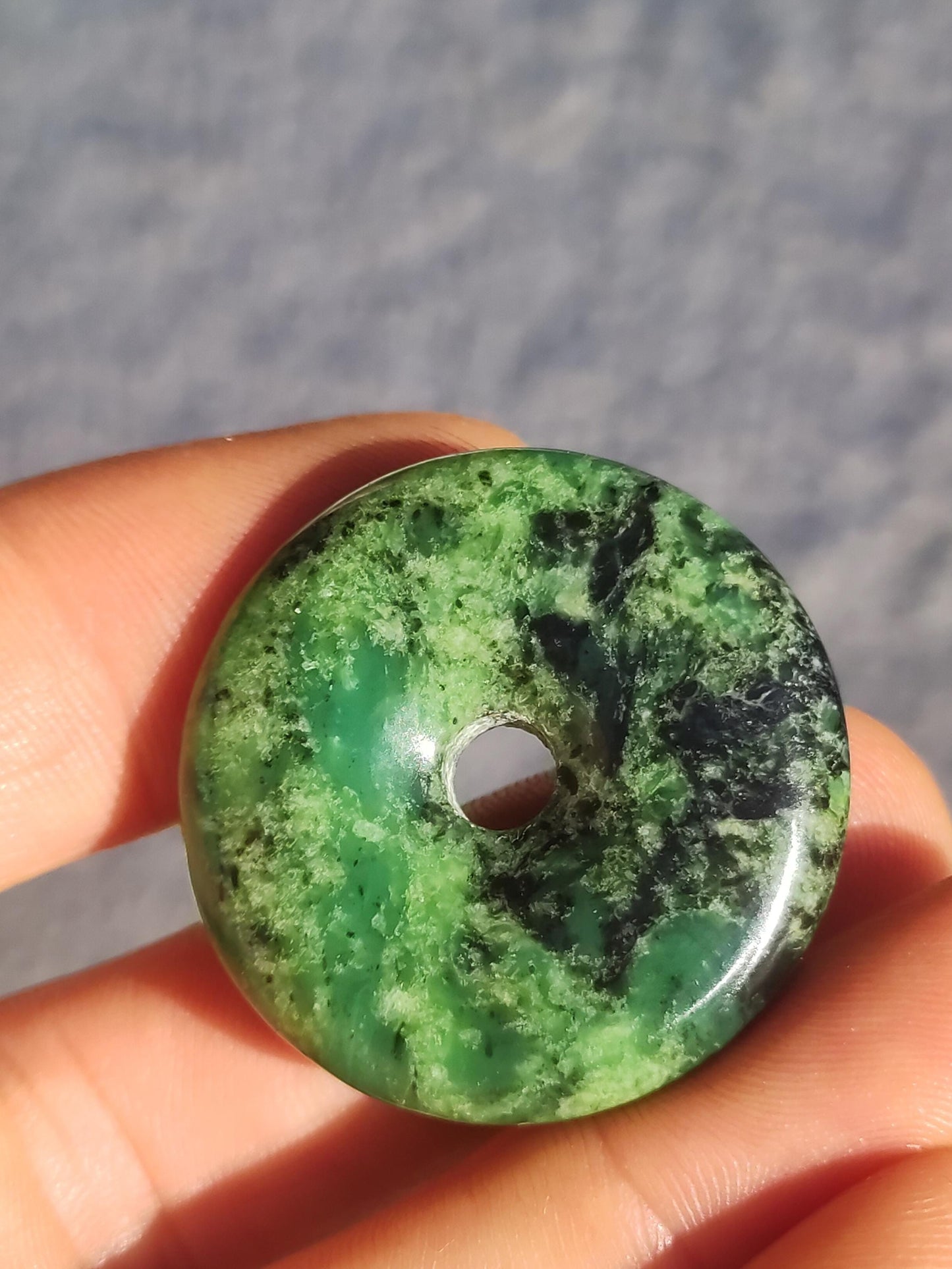 Variscit 30mm Edelstein Kette Donut Pi Scheibe rund Heilstein grün Natur Rarität Geschenk Mann Frau Er Sie Freund Bruder Glück Anhänger