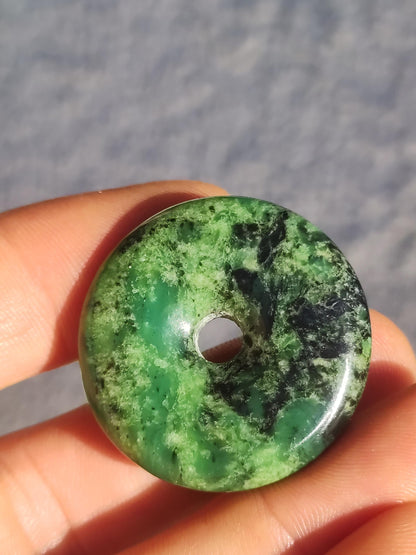 Variscit 30mm Edelstein Kette Donut Pi Scheibe rund Heilstein grün Natur Rarität Geschenk Mann Frau Er Sie Freund Bruder Glück Anhänger