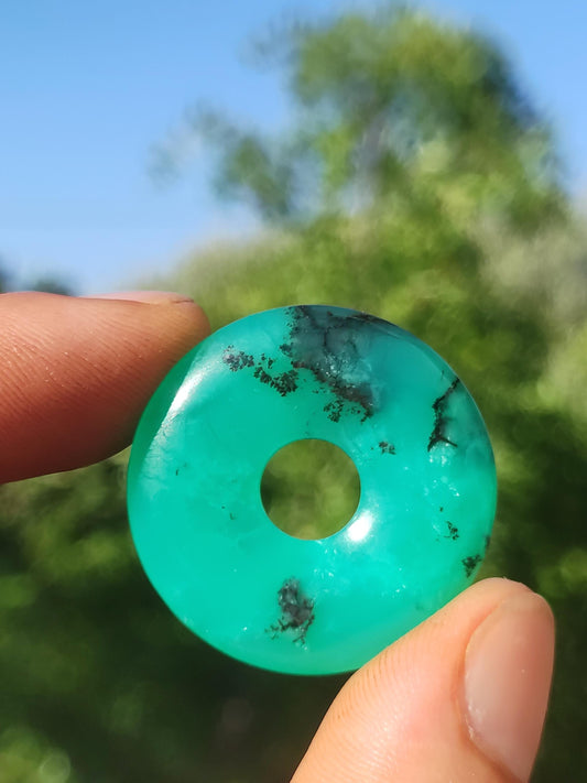 Chrysoprase Gemstone Donut Necklace Green Natural GOA Boho Hippie Ethnic Protection Symbol Healing Stone Collector Unique Man Woman He She Gift Pendant