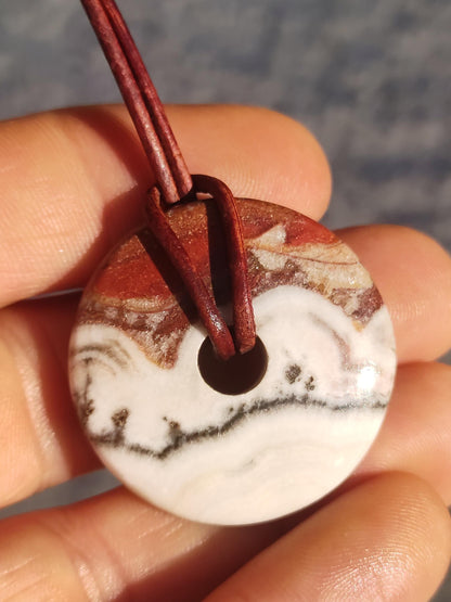 Red River Sunset Calcite ~ Donut Gemstone Collier Rond Cercle HIPPIE GOA Boho Ethno Nature Healing Stone Galaxy Universe Mica Power Stone River