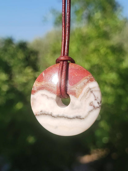 Red River Sunset Calcite ~ Donut Gemstone Collier Rond Cercle HIPPIE GOA Boho Ethno Nature Healing Stone Galaxy Universe Mica Power Stone River