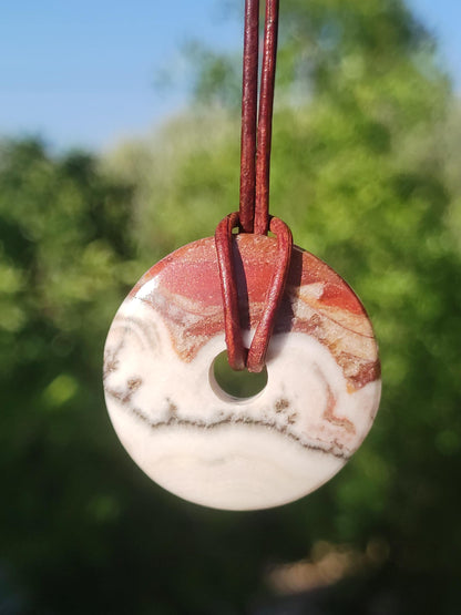 Red River Sunset Calcite ~ Donut Gemstone Collier Rond Cercle HIPPIE GOA Boho Ethno Nature Healing Stone Galaxy Universe Mica Power Stone River