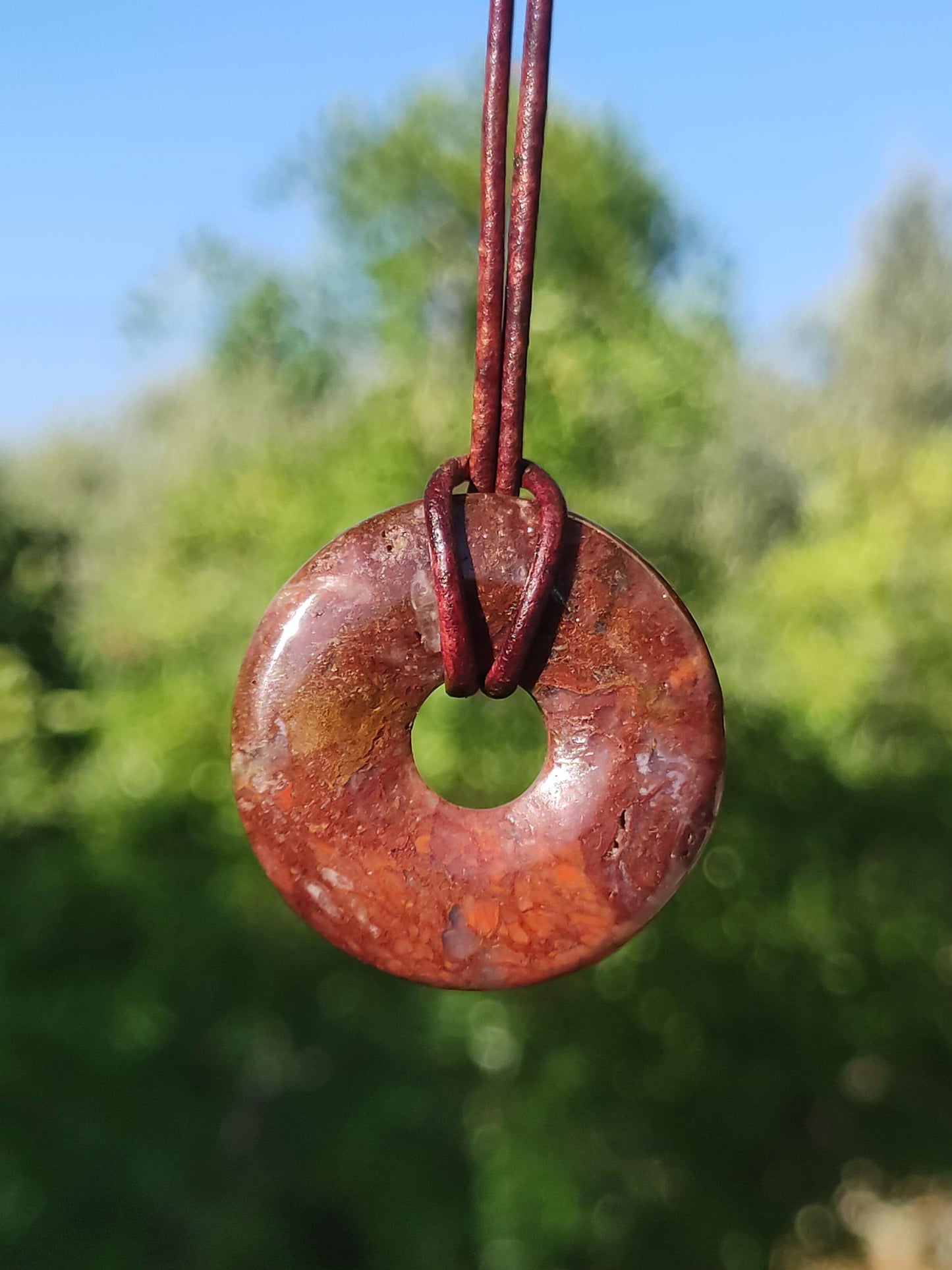 Pietersite rouge - collier donut en pierre précieuse rareté symbole de protection pierre de guérison cristal HIPPIE Boho Tibet Ethno homme femme cadeau il elle