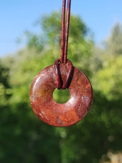 Pietersite rouge - collier donut en pierre précieuse rareté symbole de protection pierre de guérison cristal HIPPIE Boho Tibet Ethno homme femme cadeau il elle