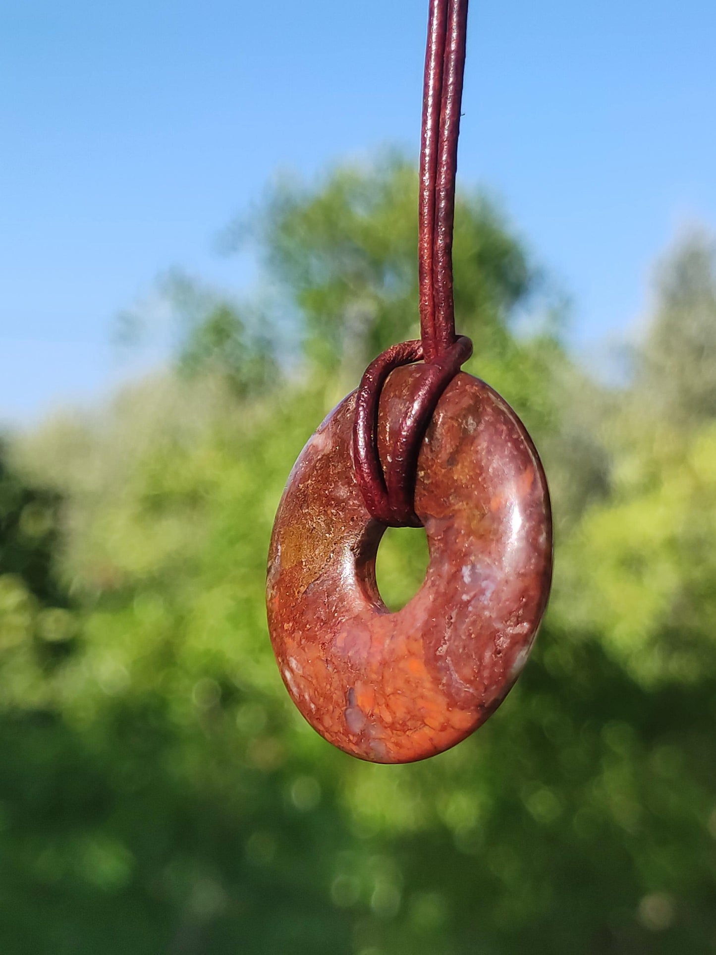 Pietersite rouge - collier donut en pierre précieuse rareté symbole de protection pierre de guérison cristal HIPPIE Boho Tibet Ethno homme femme cadeau il elle