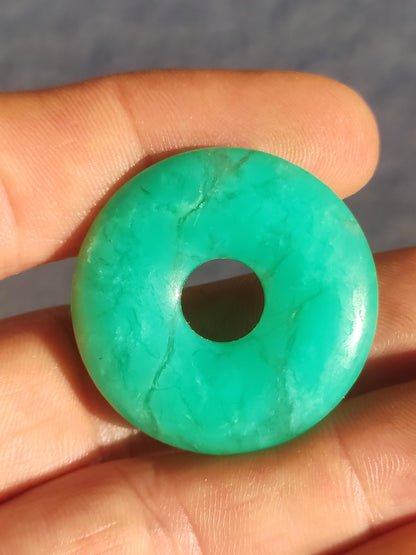 Chrysoprase AAA 30mm ~ Gemstone necklace with donut with holder crystal pendant natural man gift he she protection healing stone rarity green round